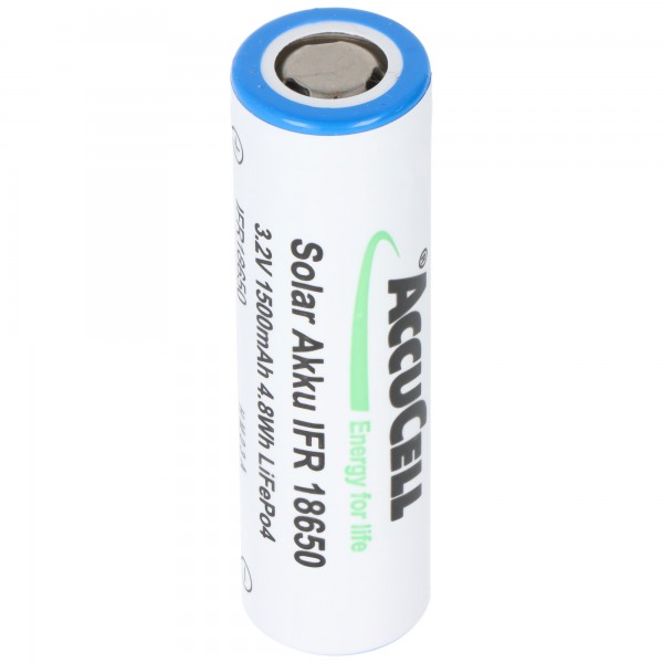 3,2 Volt Solar Batteri Lithium 18650 IFR LiFePo4 Batteri Fladtop uden hoved ubeskyttet 64.5x18mm, 1100mAh