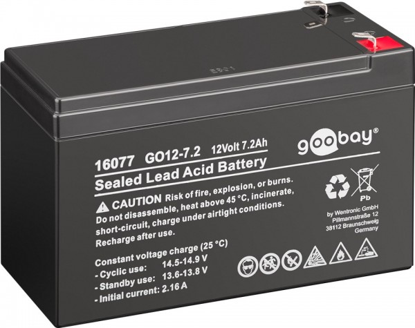 Goobay GO12-7.2 (7200 mAh, 12 V) - Faston (4,8 mm) blybatteri, BattG