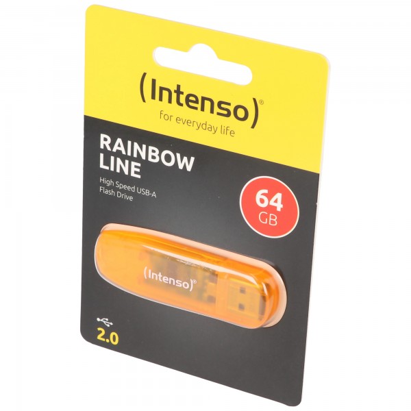 Intenso USB 2.0 Stick 64GB, Rainbow Line, orange (R) 28MB/s, (W) 6,5MB/s, detailblister