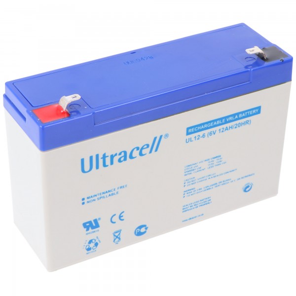 Ultracell UL12-6 6V 12Ah blybatteri AGM blygelbatteri