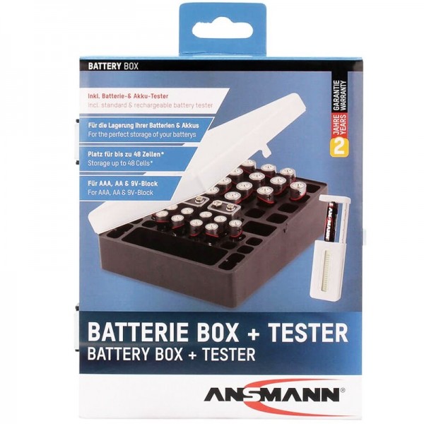 Ansmann batteri og opbevaringsboks til op til 24x AA, 16x AAA, 4x 9V, inklusive tester