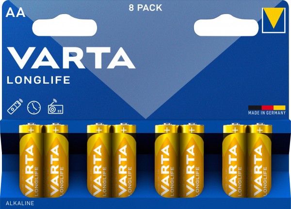 Varta batteri Alkaline, Mignon, AA, LR06, 1,5V Longlife, Retail Blister (8-Pack)