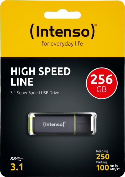 Intenso USB 3.1 Stick 265 GB, High Speed Line, sort type A, (R) 250 MB/s, (W) 100 MB/s, detailblister