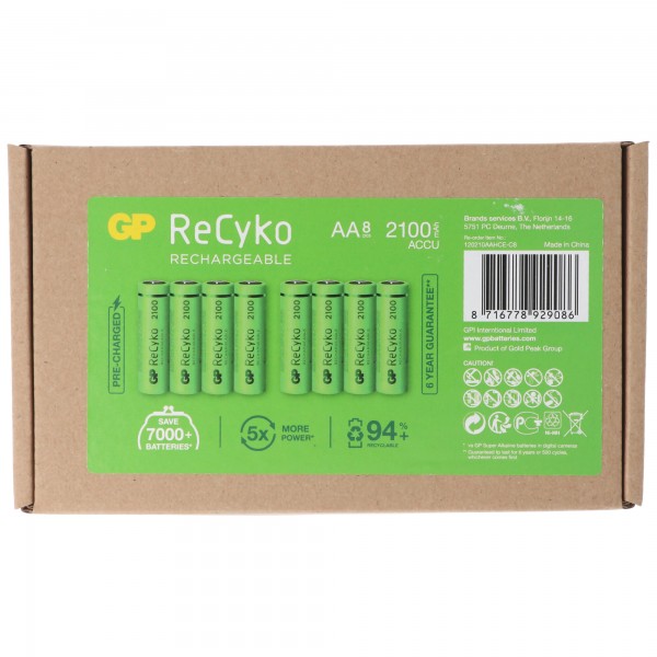 AA Mignon batteri GP NiMH 2100 mAh ReCyko 1.2V 8 stk