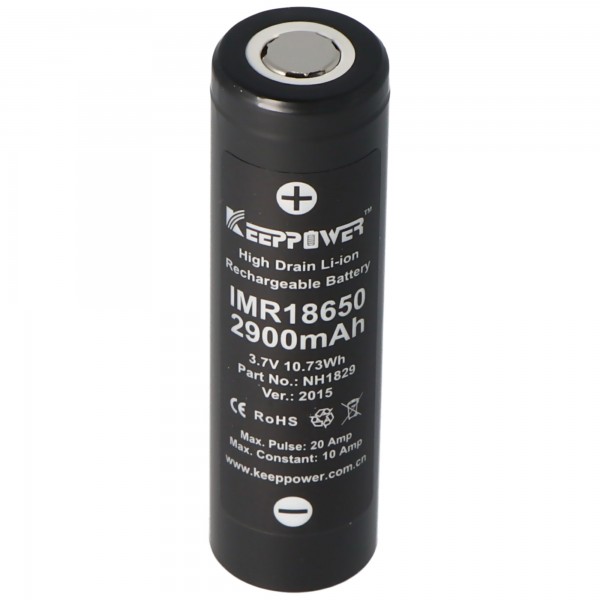 Keeppower IMR18650 - 2900mAh, 3,7V Li-Ion batteri 10A (Flat Top)