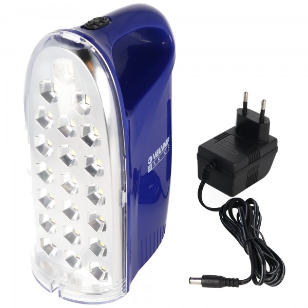 IR312 LED-lampe Anti Black Out, bærbart genopladeligt nødlys med ekstern oplader, 250 lumen, med strømsvigtfunktion
