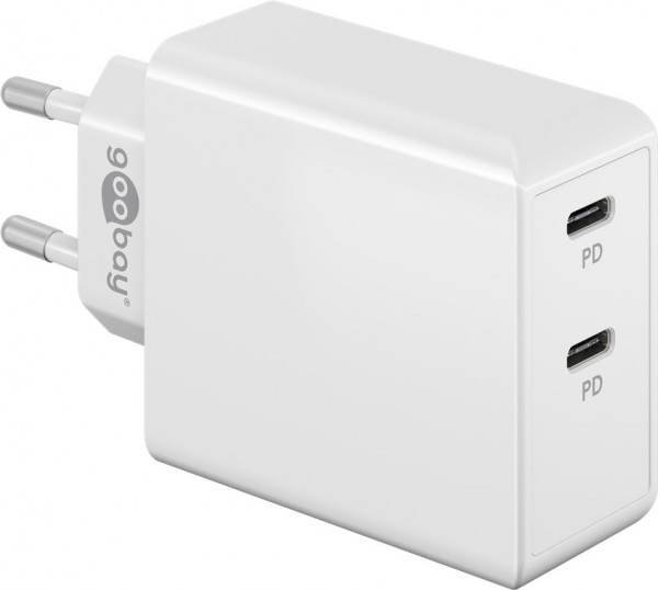 Goobay Dual-USB-C™ PD hurtigoplader (36 W) hvid - opladningsadapter med 2x USB-C™-porte (strømforsyning)