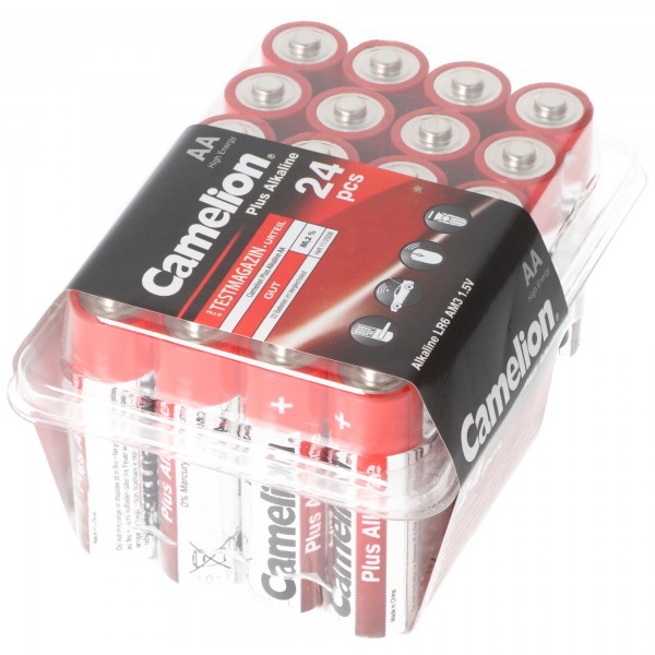 Camelion Plus alkaliske AA batterier, 24 stk i praktisk opbevaringsboks