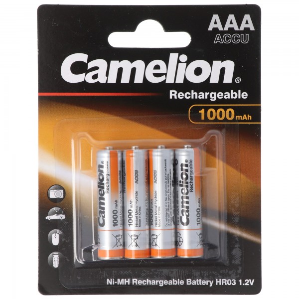 Camelion AAA, Micro, LR03, HR04, NiMH batteri med op til 1000 mAh, blisterpakning med 4