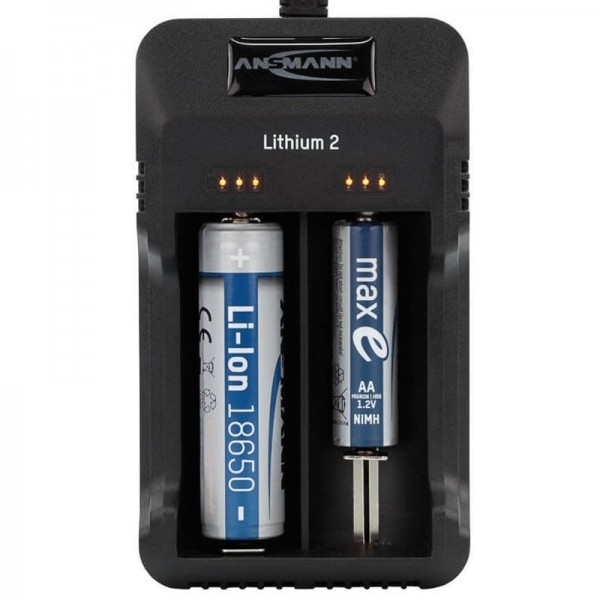 ANSMANN lithium 2 oplader til 1-2 Li-Ion batteri 3.6V, 3.7V med LED opladnings status indikatorer, sort
