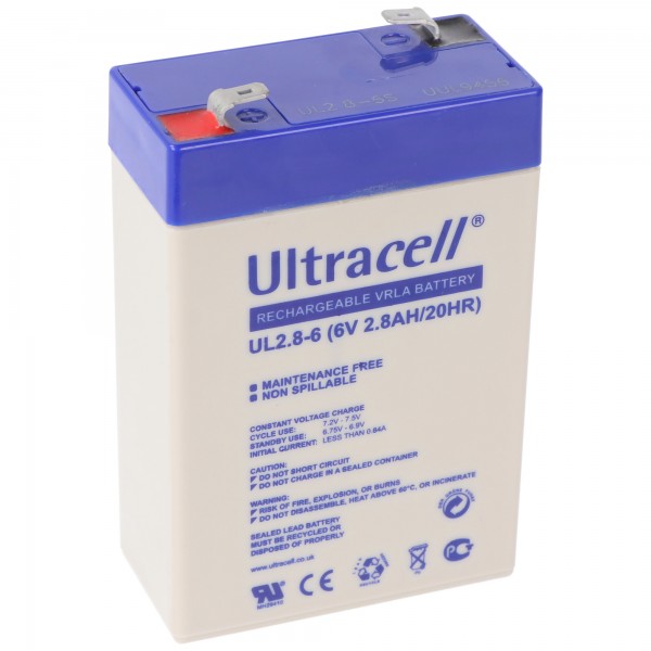 Ultracell UL2.8-6 6V 2.8Ah blybatteri AGM blygelbatteri