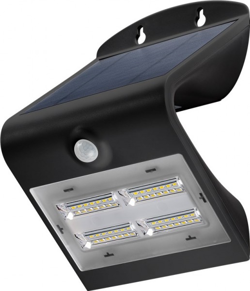 Goobay LED solcellevæglampe med bevægelsesdetektor, 3,2 W, sort - LED solcellelys tilbyder en neutral hvid belysningsløsning til husindgange, carporte og trapper