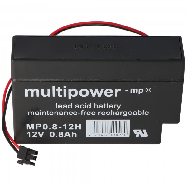 Multipower MP0.8-12H blybatteri med Molex 43025-200 plug black, batteri til Solar Rollomatic DFR 2000 nr. 1 / Solar, Vision CP1208