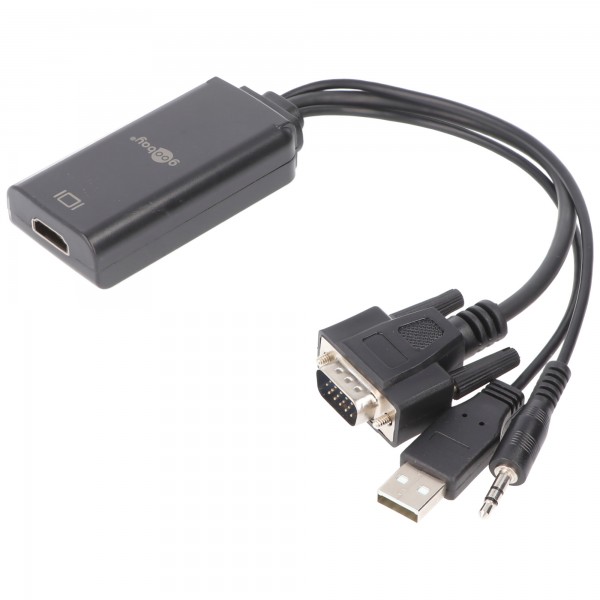 Goobay VGA/HDMI™-adapterkabel - VGA-stik (15-bens) + 3,5 mm jack-stik (3-benet, stereo) > USB 2.0-stik (type A)