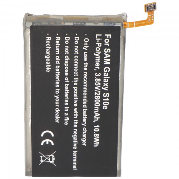 Batteri passer til Samsung Galaxy S10e, Li-Polymer, 3,85V, 2800mAh, 10,8Wh, indbygget, uden værktøjer