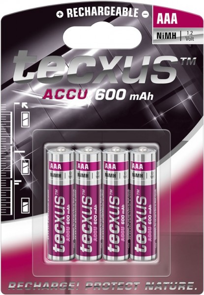 Tecxus AAA (Micro)/HR03 - 600 mAh - Nikkelmetalhydrid (NiMH) genopladeligt batteri, 1,2 V
