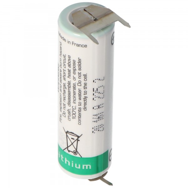 Saft LS14500 AA Ltihium batteri 3.6 Volt med printforbindelse, LS14500 LiSOCl2 2600mAh 1er Udskriv - / 2er Udskriv +