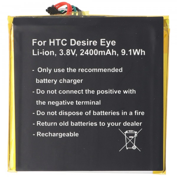 Batteri passer til HTC Desire Eye, Li-ion, 3.8V, 2400mAh, 9.1Wh, indbygget, uden værktøj