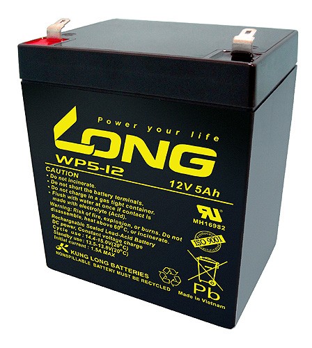 Kung Long WP5-12 F2 bly-fleece batteri, 12V, 5Ah med 6,3 mm Faston-forbindelse