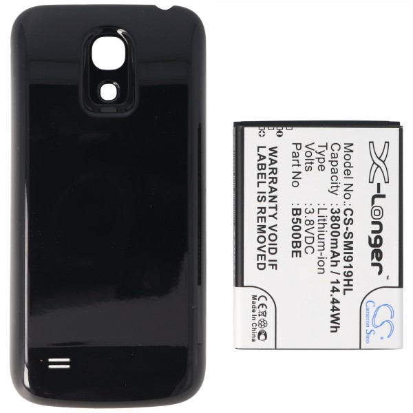 Batteri passer til Samsung Galaxy S4 Mini, Li-ion, 3.8V, 3800mAh, 14.4Wh, med cover, sort