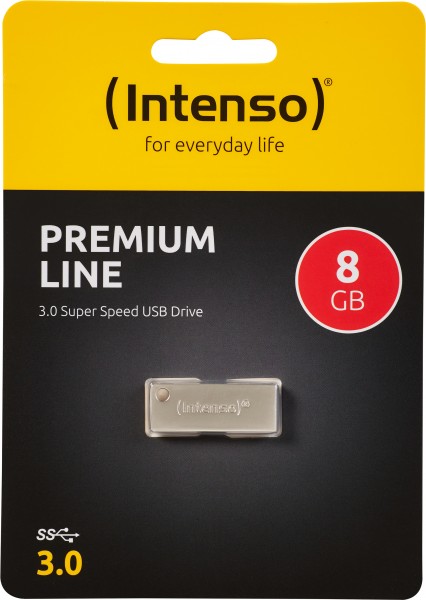 Intenso USB 3.0 Stick 8GB, Premium Line, metal, sølv type A, (R) 100MB/s, detailblister