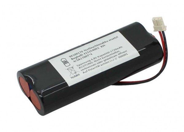 Nødlysbatteri NiMH 4.8V 1720mAh L2x2 4 / 5A med kabel og stik erstatter Beghelli