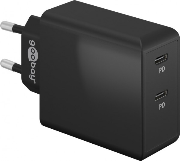 Goobay Dual-USB-C™ PD hurtigoplader (36 W) sort - opladningsadapter med 2x USB-C™-porte (strømforsyning)
