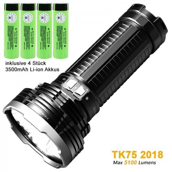 Fenix TK75 LED lommelygte max. 5100 lumen incl. 4 Panasonic 18650 Li-ion batteri