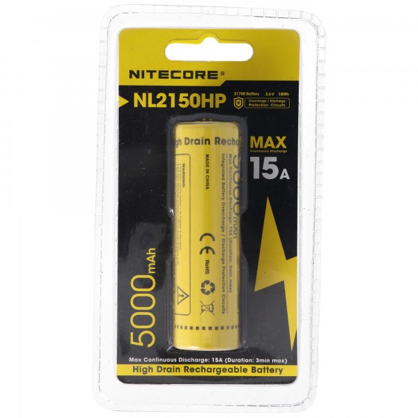 Nitecore 21700 Li-ion batteri med 5000mAh NL2150HP med maks. 15A udladningsstrøm
