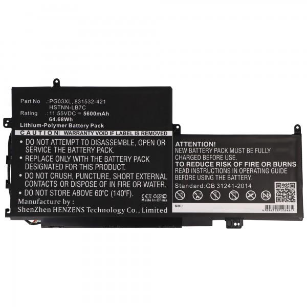 Batteri passer til HP Spectre X360, HSTNN-LB7C, PG03XL, 11.55V, 5600mAh