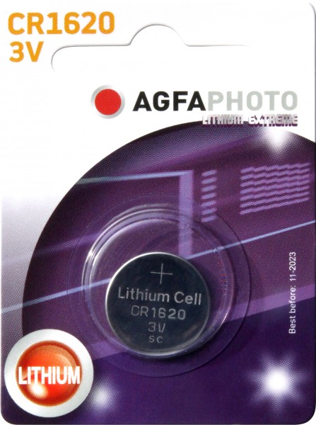 Agfaphoto batteri lithium, knapcelle, CR1620, 3V Extreme, detailblister (1-pakke)