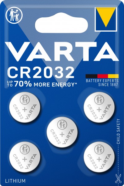 Varta batteri lithium, knapcelle, CR2032, 3V elektronik, detailblister (5-pak)
