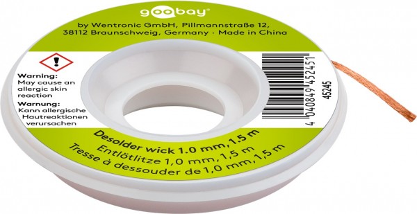 Goobay aflodningsfletning 1 mm til fjernelse af loddemetal fra loddesamlinger 1,5 m - rent kobber, god varmeledningsevne