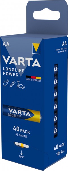 Varta Alkaline Batteri, Mignon, AA, LR06, 1,5V Longlife Power, Retail Box (40-Pack)