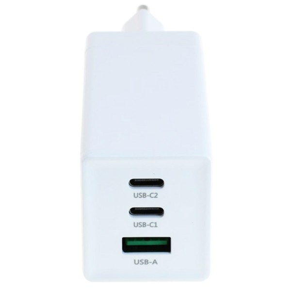 65W USB-C opladningsadapter med to USB-C Type-C Power PD Delivery-porte og en USB-A-port