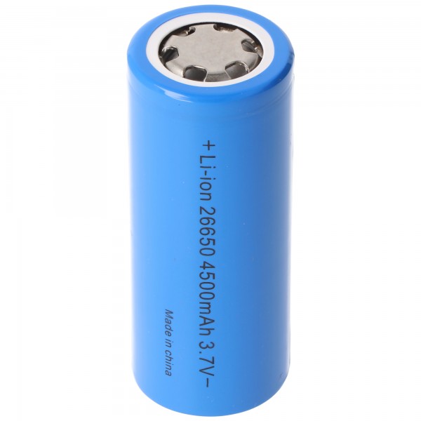 4500mAh Li-ion batteri 26650A 3,6V, 3,7V, maks. 15A afladningsstrøm, 26,5x65,2mm