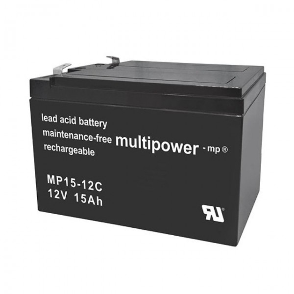 MultiPower MP15-12C Blybatteri med Faston 6,3 mm 12V, 15000mAh