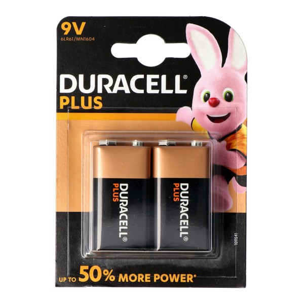 Duracell MN1604 Plus Power 9V Alkalisk Batteri E-Block 6LR61 i 2 Blister
