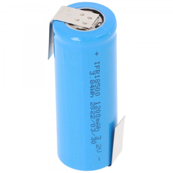 IFR 18500 1200mAh 3,2V LiFePo4 batteri flad top uden hoved ubeskyttet 49x18,15mm med loddesko Z