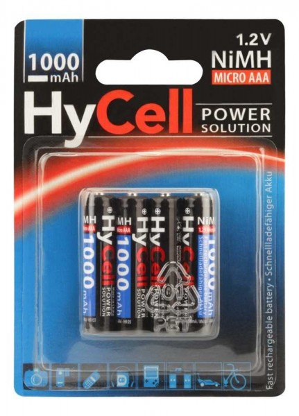 HyCell NiMH batteritype 1000 Micro 800mAh blisterpakning med 4