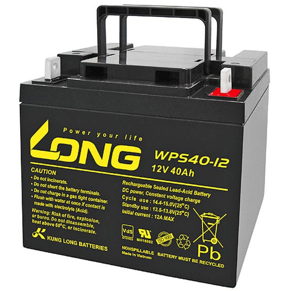 WPS40-12 Kung Long PB blybatteri 12 volt 40Ah med M6 flad polforbindelse