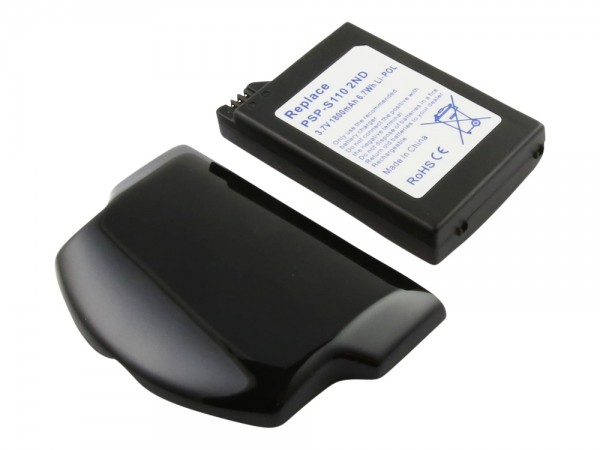 Batteri passer til Sony PSP-S110, Li-Polymer, 3.7V, 1800mAh, 6.7Wh, 2. generation - med hus