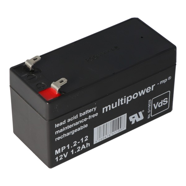 Multipower MP1.2-12 blybatteri med 4,8 mm Faston-stikkontakter