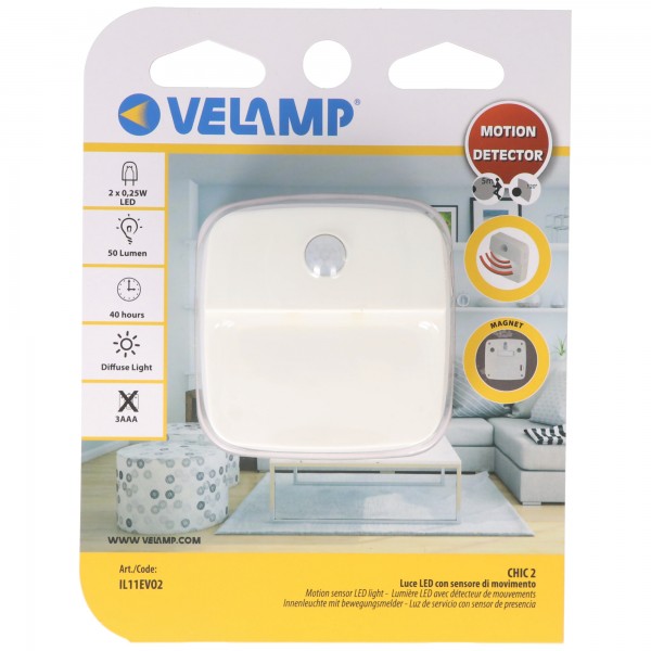 Velamp CHIC2 : 2 LED lys til batterier, med bevægelsesdetektor