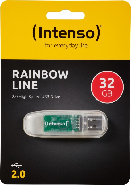Intenso USB 2.0 Stick 32GB, Rainbow Line, gennemsigtig (R) 28MB/s, (W) 6,5MB/s, detailblister