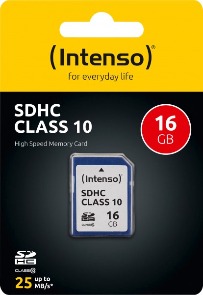 Intenso SDHC-kort 16 GB, klasse 10 (R) 25 MB/s, (W) 10 MB/s, detailblister