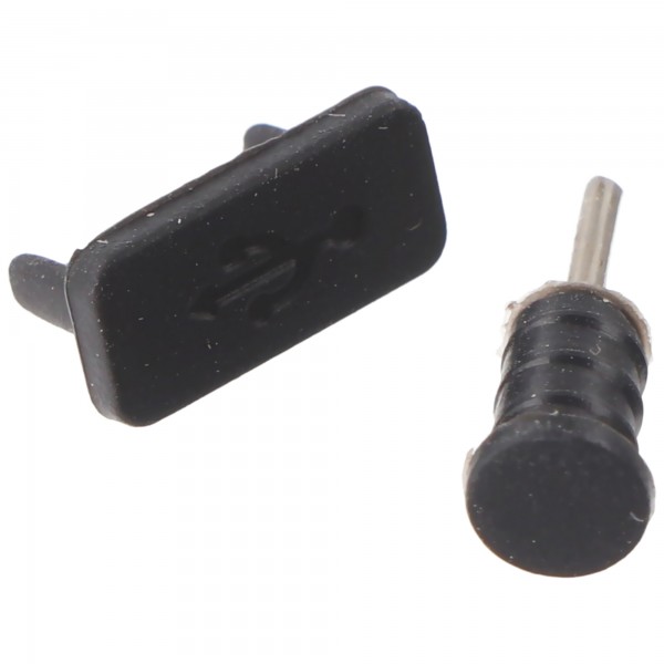 AccuCell støvbeskyttelseshætte til USB Type C (USB-C) og hovedtelefonforbindelse sort
