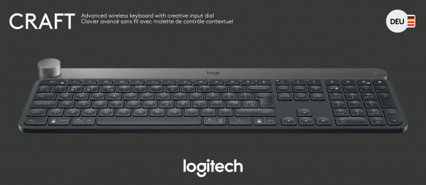 Logitech Keyboard CRAFT, Wireless, Unifying, Bluetooth, sort Advanced, Creative Input Dial, DE, Detail