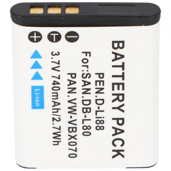 Batteri passer til Sanyo DB-L80, DMX-CG10, VPC-CG10, VPC-X1200