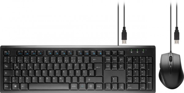 USB tastatur og mus sæt, tastatur og mus sæt, kablet med USB tilslutning, QWERTY tastatur med tysk tastatur layout